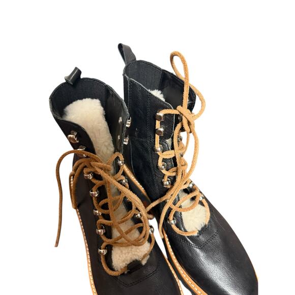 Marc Fisher Black Izzie Shearling Lace Up Lug Sole Winter Boots Size 8.5 - Picture 3 of 11